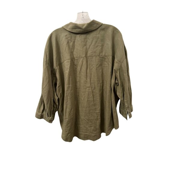 Nordstrom Treasure and Bond linen blend olive women's button down size 2xl - Picture 3 of 3